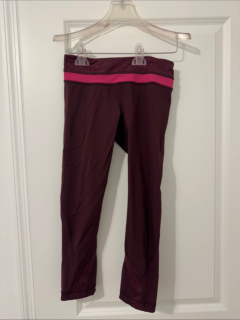 lululemon athletica Maroon Capri Leggings with Pink Waistband